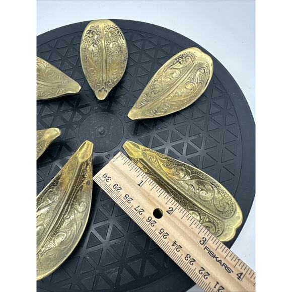 Lot Of 6 Brass Leaf Incense Holder Trinket Dish - Picture 2 of 3